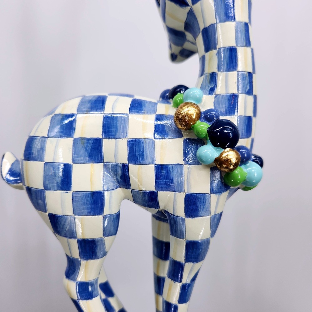 Mackenzie-Childs Royal Check Deary Deer on Ornament - Gold Antlers Holiday 16" - Picture 12 of 16